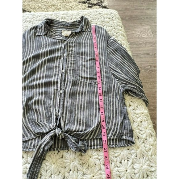 AMERICAN EAGLE OUTFITTERS  Button Front Tie Waist Stripe Gray White Small - Picture 10 of 12